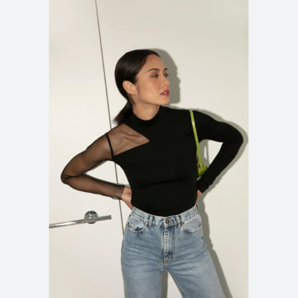 Marcella NYC Long Sleeve Top with Sheer Detail